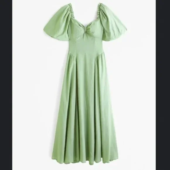 Abercrombie & Fitch Hardware Drama Puff Sleeve Dress | Lush Green | NWT | XL - Picture 1 of 8